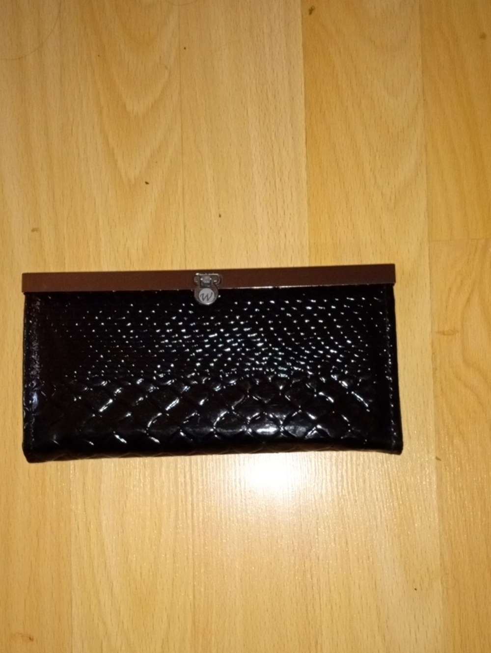 Black Quilted Patent Leather Clutch Wallet
